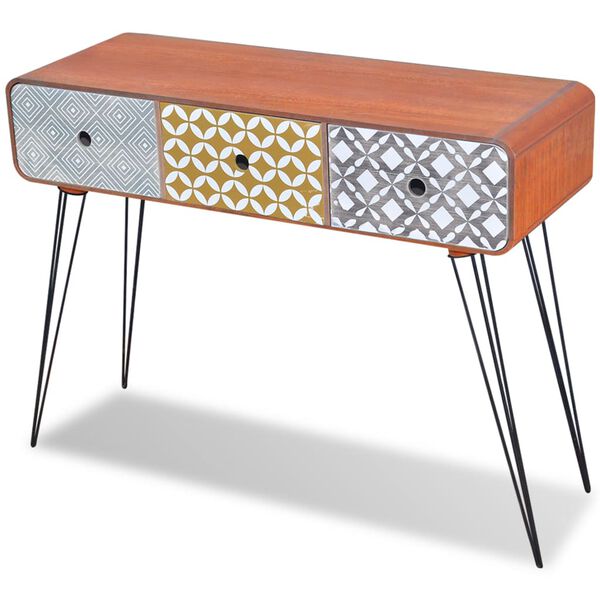 vidaXL Sivupöytä 3 vetolaatikolla ja koristekuvioilla Ruskea