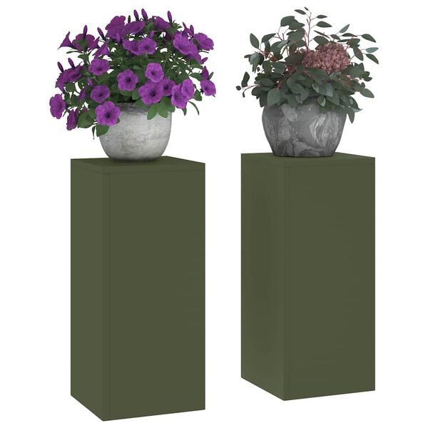 vidaXL Kasviteline 2 pcs Oliivinvihre&auml; 24 x 24 x 55 cm Ter&auml;s