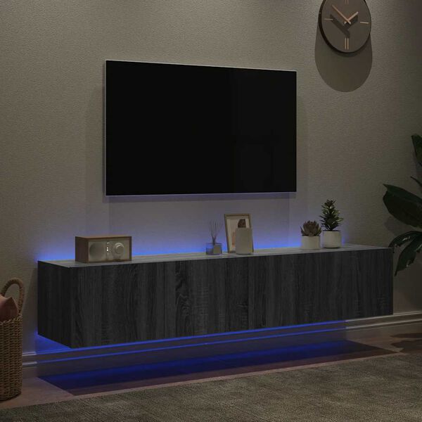 vidaXL TV-sein&auml;kaapit LED-valoilla 2 kpl harmaa Sonoma 80x35x31 cm