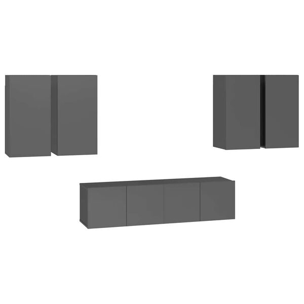 vidaXL 6-osainen TV-kaappisarja korkeakiilto harmaa lastulevy