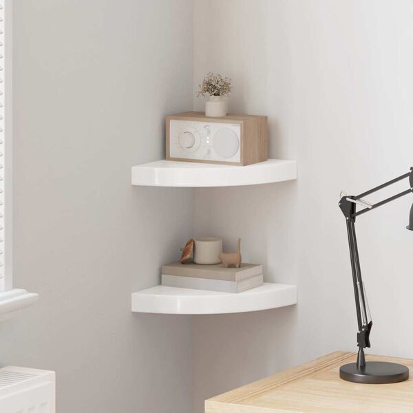 vidaXL Kulmahyllyt 2 kpl korkeakiilto valkoinen 25x25x3,8 cm MDF