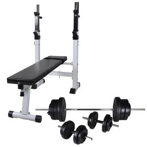 vidaXL Kuntopenkki painotangolla + levy- ja k&auml;sipainosarja 60,5 kg