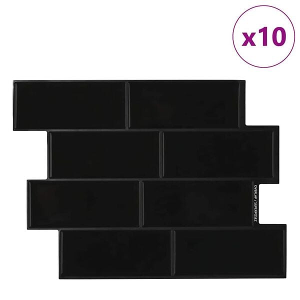 vidaXL Metrolaatta 10 pcs Musta 29.4 x 21.4 cm Polyuretaani ja PET