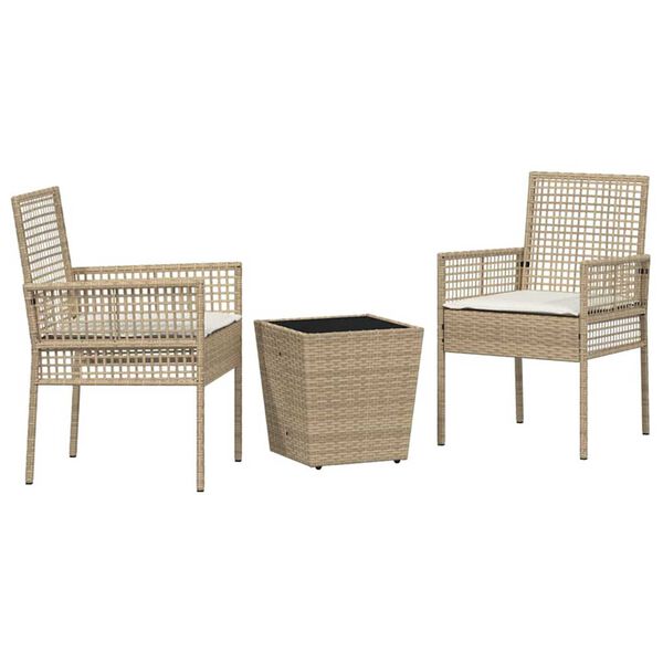 vidaXL Puutarhan Bistro Set 3 pcs Beige Polyrotangi