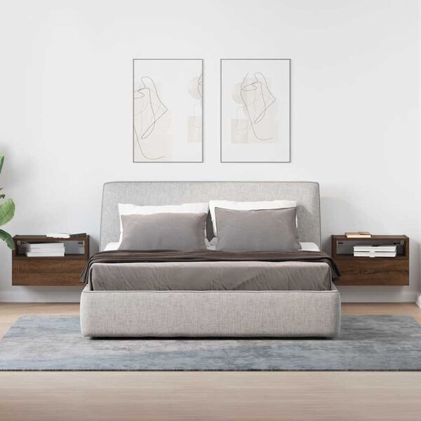 vidaXL Sein&auml;kiinnitett&auml;v&auml;t y&ouml;p&ouml;yd&auml;t 2 kpl ruskea tammi 45x26x28,5 cm