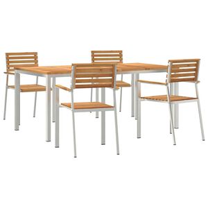 vidaXL Piharuokailu setti 5 kpl Tiikki puu ja ruostumaton ter&auml;s