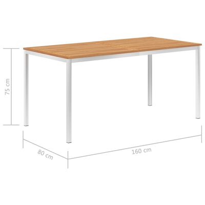vidaXL Puutarhan ruokapöytä 160x80x75 cm tiikki ja ruostumaton teräs