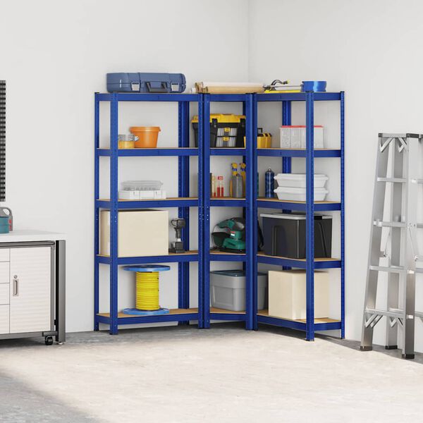 vidaXL 3-osainen 5-kerroksinen hyllysarja sininen ter&auml;s ja puu