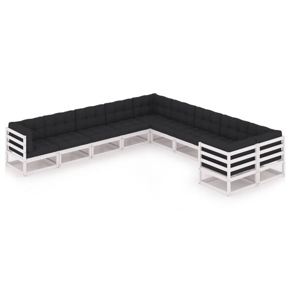 vidaXL 10-osainen Puutarhasohvasarja tyynyill&auml; valkoinen t&auml;ysi m&auml;nty