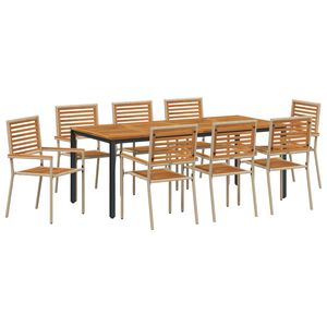vidaXL Piharuokailu setti 9 pcs Beige ja Ruskea polyrottinki
