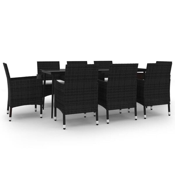 vidaXL 9-osainen Ulkoruokaryhm&auml; tyynyill&auml; polyrottinki ja lasi