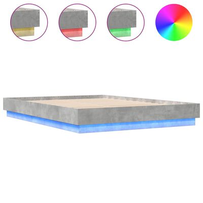 vidaXL Sängynrunko LED-valoilla betoninharmaa 120x200 cm