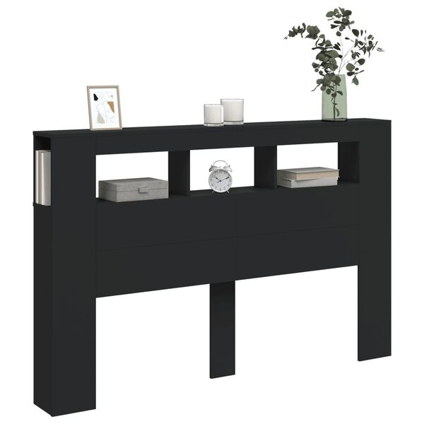 vidaXL Sängynpääty LED-valoilla musta 160x18,5x103,5 cm tekninen puu