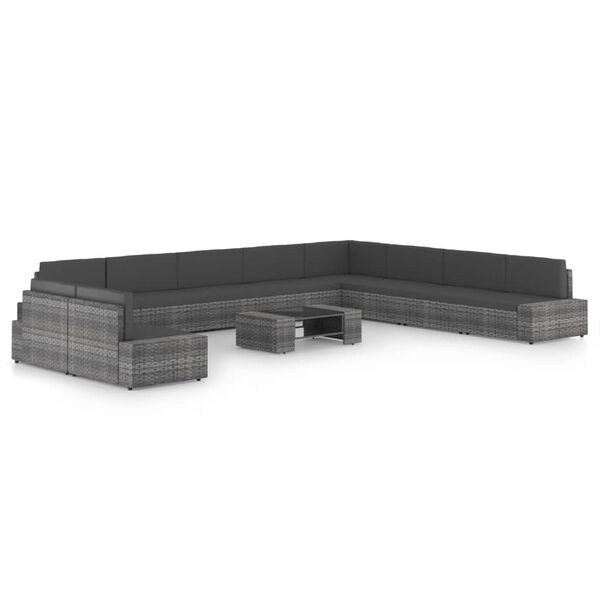 vidaXL 11-osainen Puutarhasohvasarja tyynyill&auml; harmaa polyrottinki