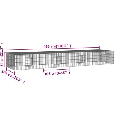 vidaXL 4-paneelinen kanihäkki 433x109x54 cm galvanoitu rauta