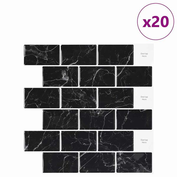 vidaXL Metrolaatta 20 pcs Musta marmori 30,5 x 30,5 cm