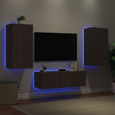 vidaXL 3-osainen TV-seinäkaappisarja LED-valoilla ruskea tammi