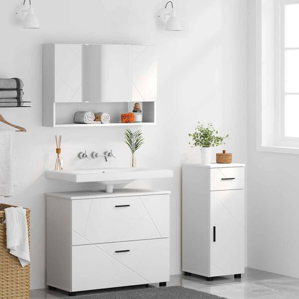 vidaXL Kylpyhuonekalustesetti laatikon kanssa hyllyll&auml; 3 pcs Valkoinen