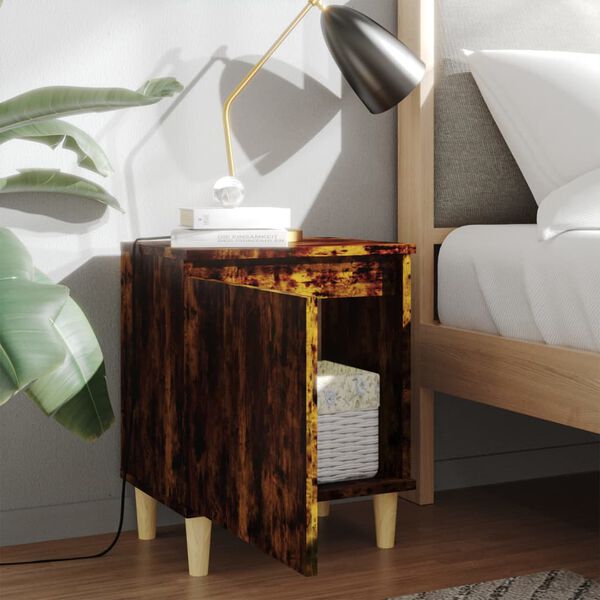 vidaXL Yöpöytä täyspuujaloilla savutammi 40x30x50 cm