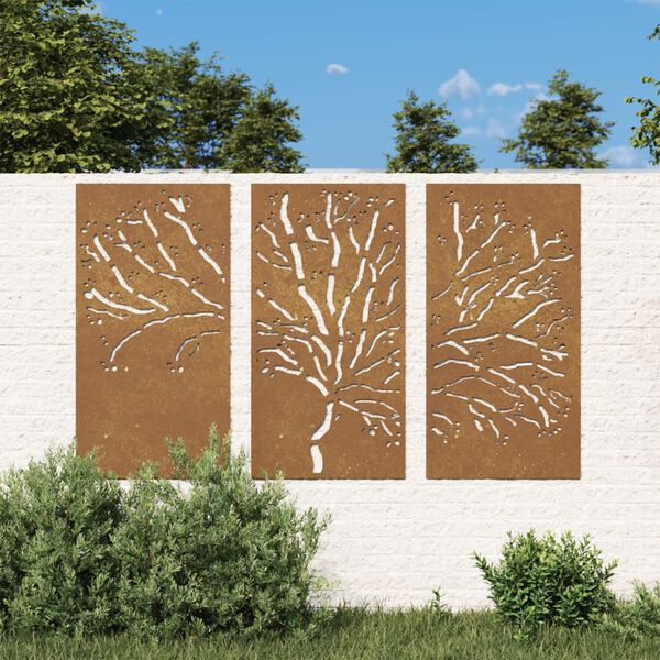 vidaXL Puutarhasein&auml;koristeet 3 kpl 105x55 cm corten ter&auml;s puukuvio