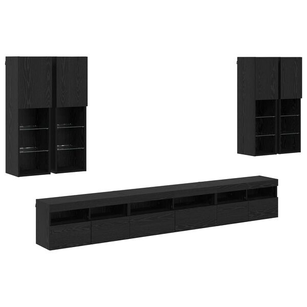 vidaXL TV-sein&auml;kaappi setti 7 pcs Musta tammi. Tekninen puu