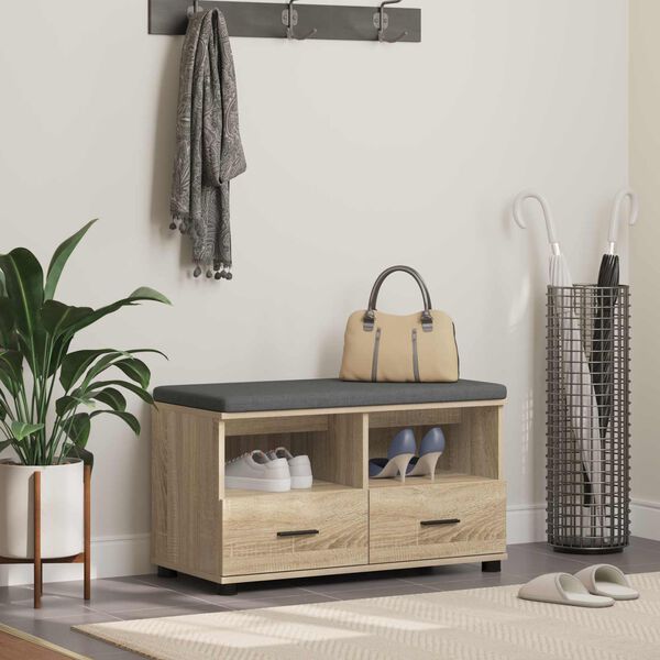 vidaXL Halli penkki tyynyll&auml; Sonoman tammi 80 x 38 x 46 cm