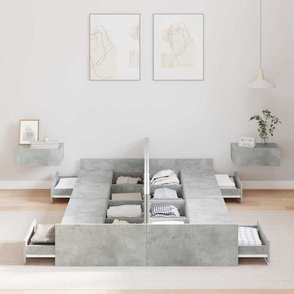 vidaXL Säilytystilallinen sängynrunko Betoni Harmaa 120 x 200 cm