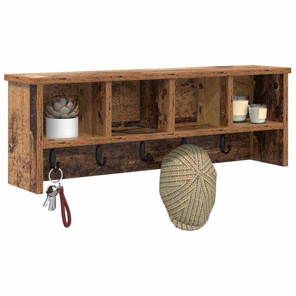 vidaXL Sein&auml;lle asennettava takkihylly Vanha puu 75 x 16 x 26 cm