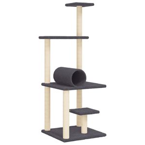 vidaXL Kissan kiipeilypuu sisal- raapimispylv&auml;ill&auml; tummanharmaa 136 cm