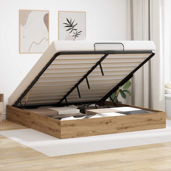 vidaXL Ottoman S&auml;ngyn Runko Taidekoivu 203 x 160 x 25 cm K&auml;sitelty puu