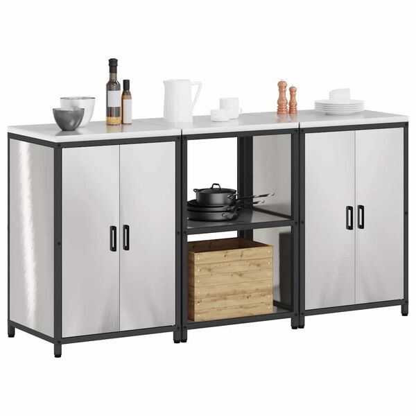 vidaXL Keitti&ouml;n s&auml;ilytyssarja hyllyll&auml; 3 pcs Hopea Ruostumaton ter&auml;s