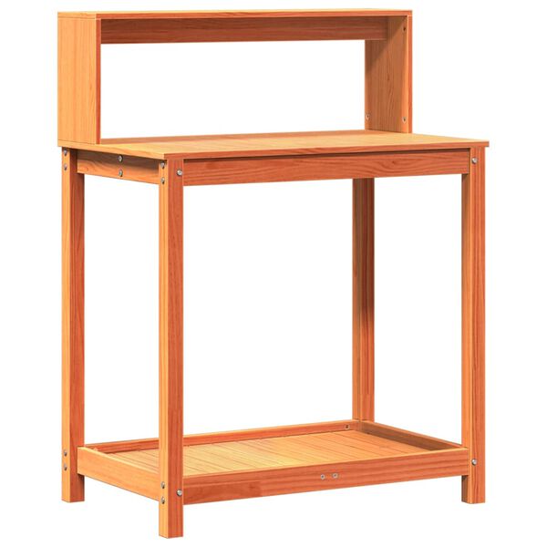 vidaXL Ruukutuspöytä hyllyillä ruskea 82,5x50x109,5 cm täysi mänty