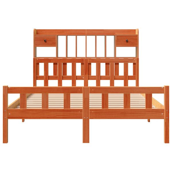 vidaXL Sänky kirjahyllyllä ei patjaa vahanrusk. 160x200 cm täysi mänty