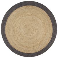 vidaXL Käsintehty pyöreä juuttimatto tummanharmaalla reunalla 150 cm