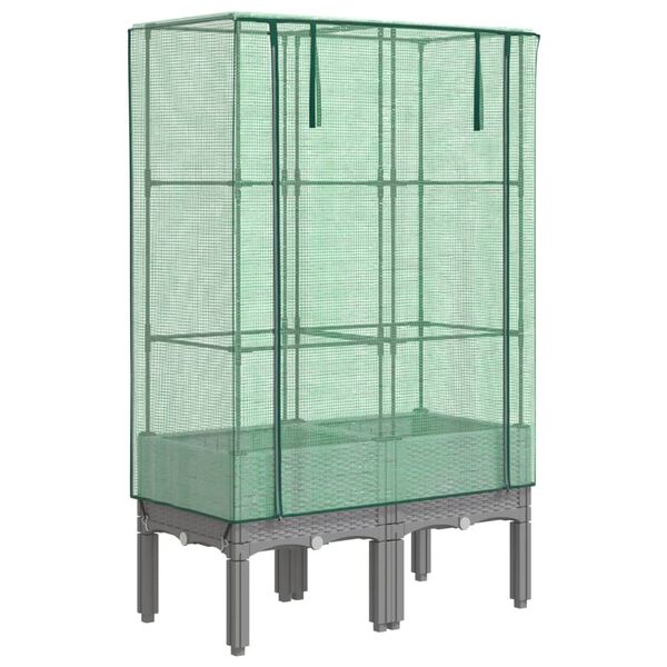 vidaXL Kukkalaatikko kasvihuonepeitteellä rottinkityyli 80x40x140 cm