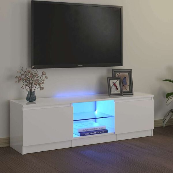 vidaXL TV-taso LED-valoilla korkeakiilto valkoinen 120x30x36 cm