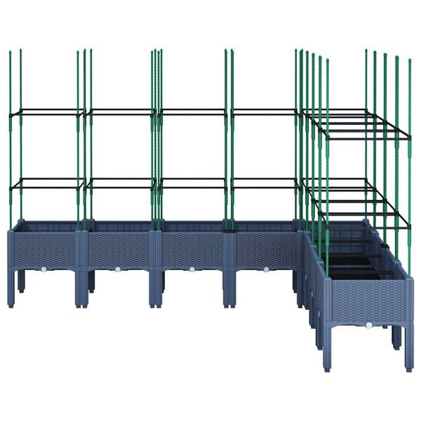 vidaXL Kukkalaatikko s&auml;leik&ouml;ll&auml; sininen harmaa 200x160x142,5 cm PP