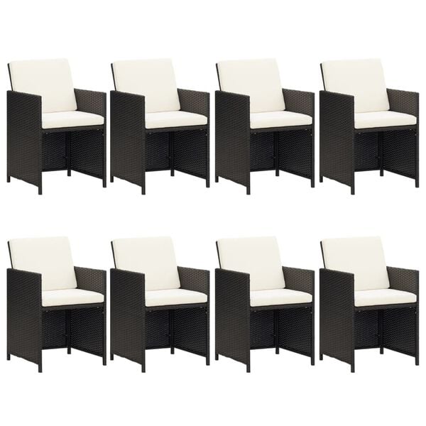 vidaXL 9-osainen Puutarharuokailuryhm&auml; tyynyill&auml; polyrottinki musta