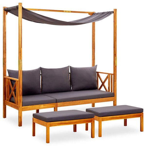 vidaXL Puutarhapenkki katoksella ja raheilla täysi akasiapuu