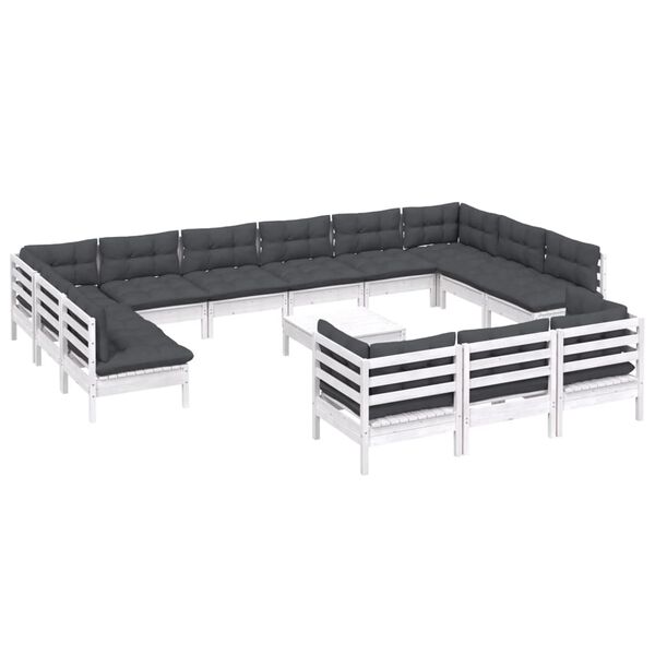 vidaXL 14-osainen Puutarhasohvasarja tyynyill&auml; valkoinen m&auml;nty
