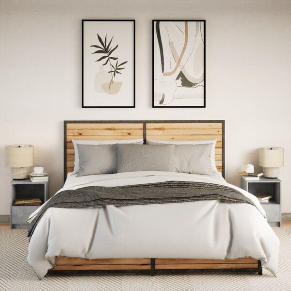 vidaXL Y&ouml;p&ouml;yt&auml; LED-valoilla 2 kpl betoninharmaa tekninen puu