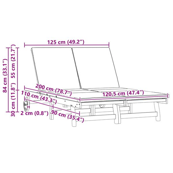 vidaXL Aurinkotuoli 2-henkil&ouml; Ruskea 63 x 199 x 85 cm Tihe&auml; akasiapuu
