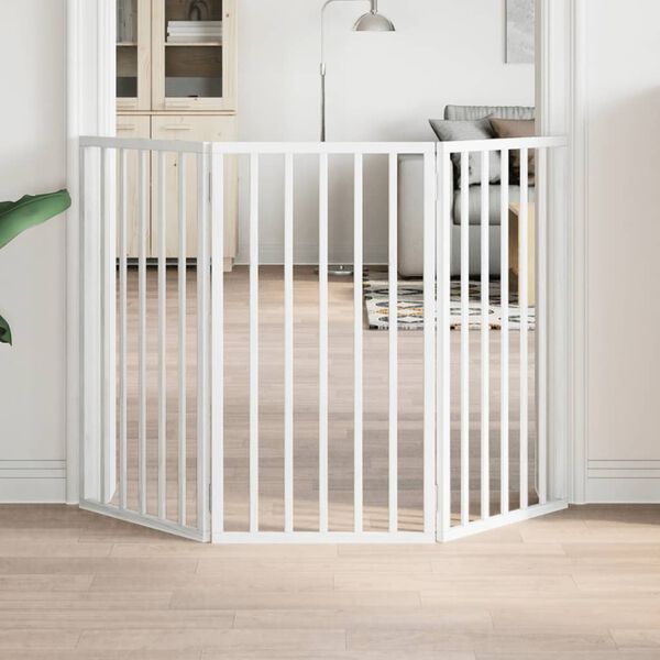 vidaXL Koiraportti kokoontaitettava 3-paneelilla valkoinen 150 cm poppelipuu