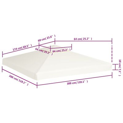 vidaXL Huvimajan vaihtokatto 310 g/m² Kermanvalkoinen 3 x 3 m