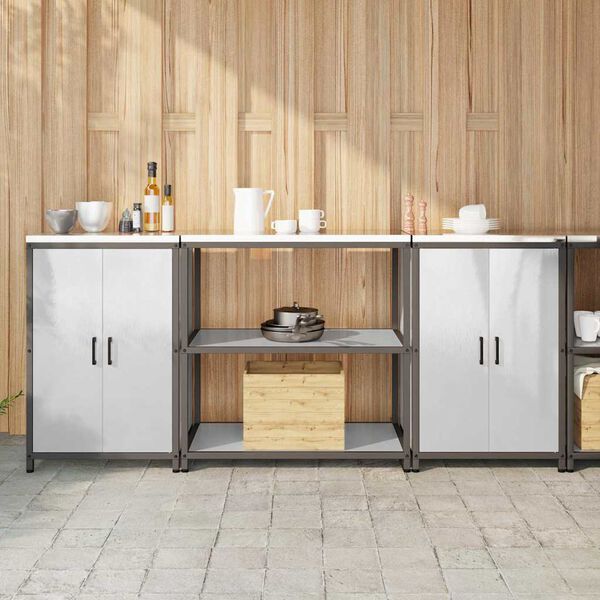 vidaXL Keitti&ouml;n s&auml;ilytyssarja hyllyll&auml; 3 pcs Hopea Ruostumaton ter&auml;s