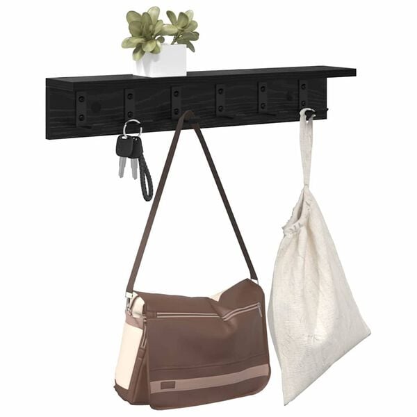 vidaXL Sein&auml;lle asennettava takkihylly Sein&auml;kiinnitett&auml;v&auml; Musta tammi.