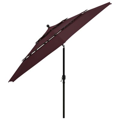 vidaXL 3-tasoinen aurinkovarjo alumiinitanko viininpunainen 3,5 m
