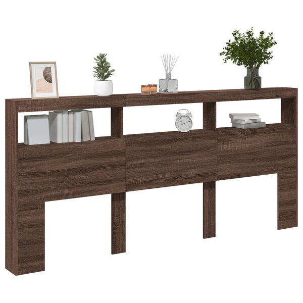 vidaXL S&auml;ngynp&auml;&auml;tykaappi LED-valoilla ruskea tammi 220x17x102 cm