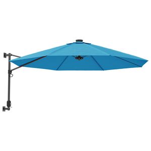 vidaXL Sein&auml;kiinnitteinen aurinkovarjo LED-valot merensininen 290 cm