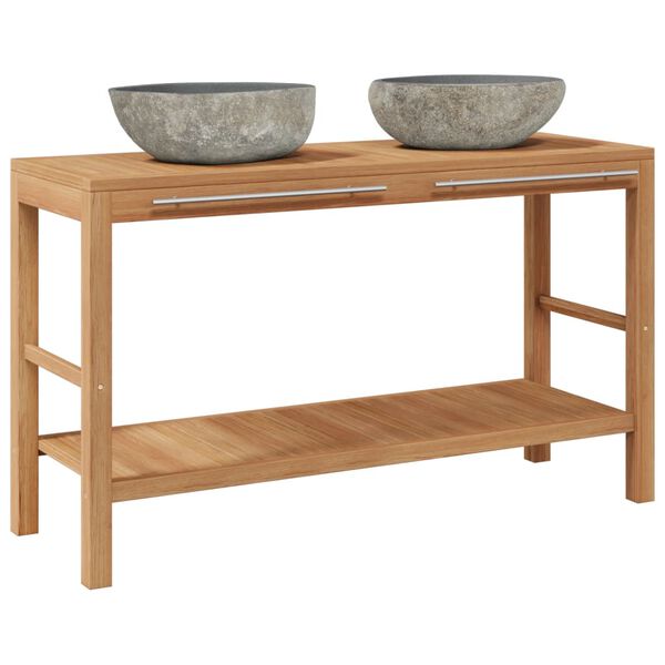 vidaXL Kylpyhuoneen allaskaappisetti kiinteä tiikki ja jokikivialtaat